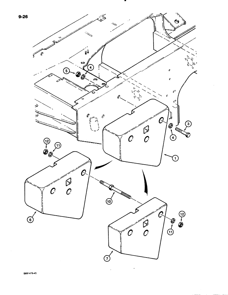 Схема запчастей Case 621 - (9-026) - COUNTERWEIGHTS, P.I.N. JAK0020901 AND AFTER (09) - CHASSIS/ATTACHMENTS