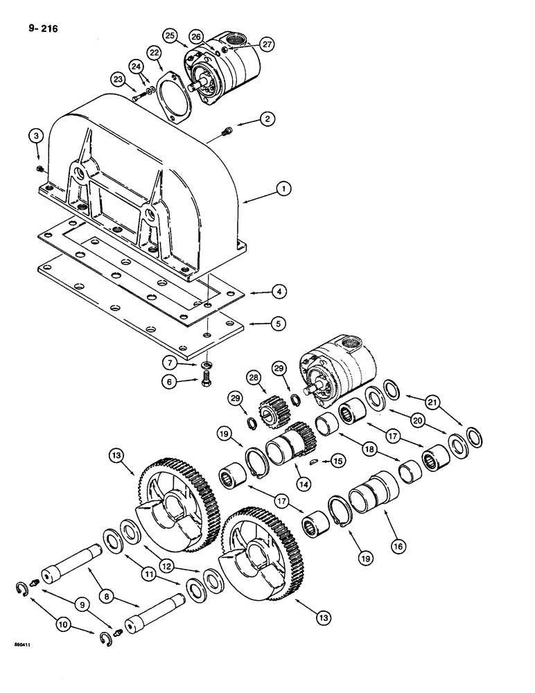 Схема запчастей Case CASE - (9-216) - PLOW GEARBOX ASSEMBLY AND MOTOR MOUNTING (09) - CHASSIS