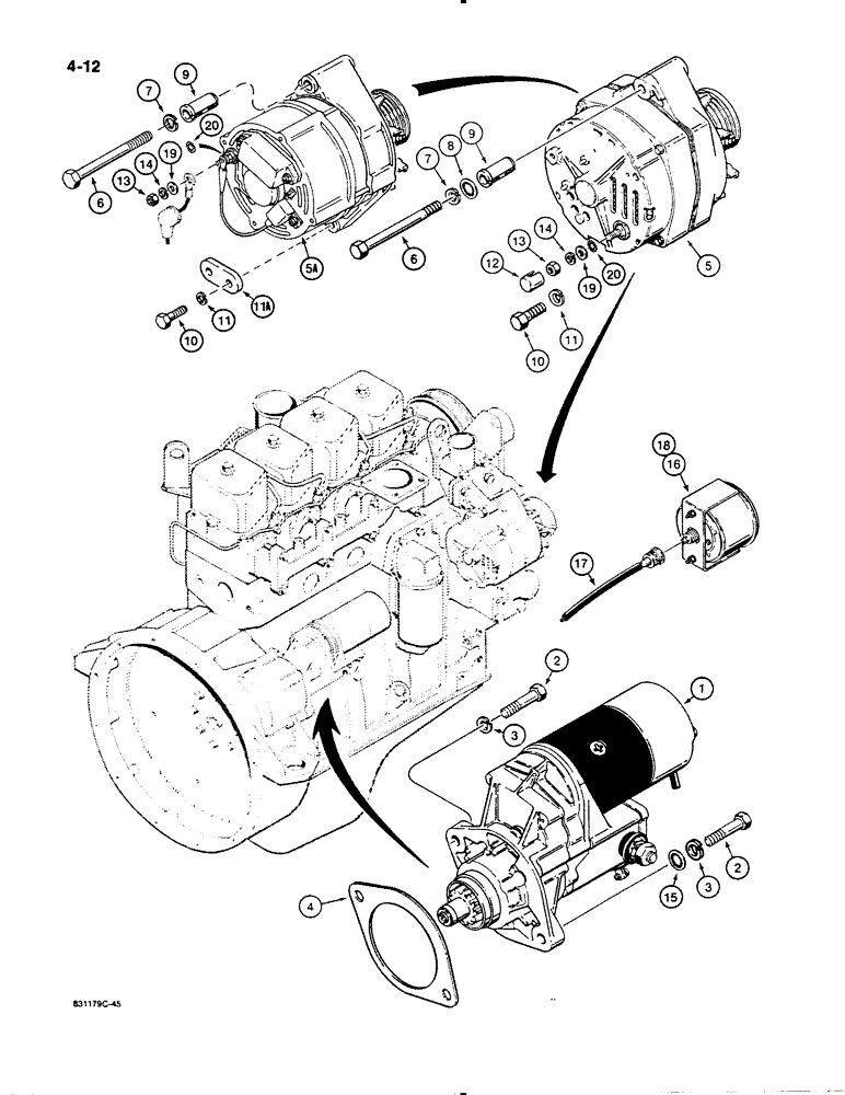 Схема запчастей Case W11B - (4-012) - STARTER AND ALTERNATOR MOUNTING (04) - ELECTRICAL SYSTEMS