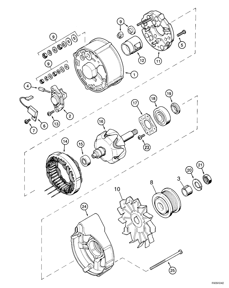 Схема запчастей Case 1150H_IND - (04-02) - ALTERNATOR ASSY (MODELS WITHOUT AIR CONDITIONING) (04) - ELECTRICAL SYSTEMS