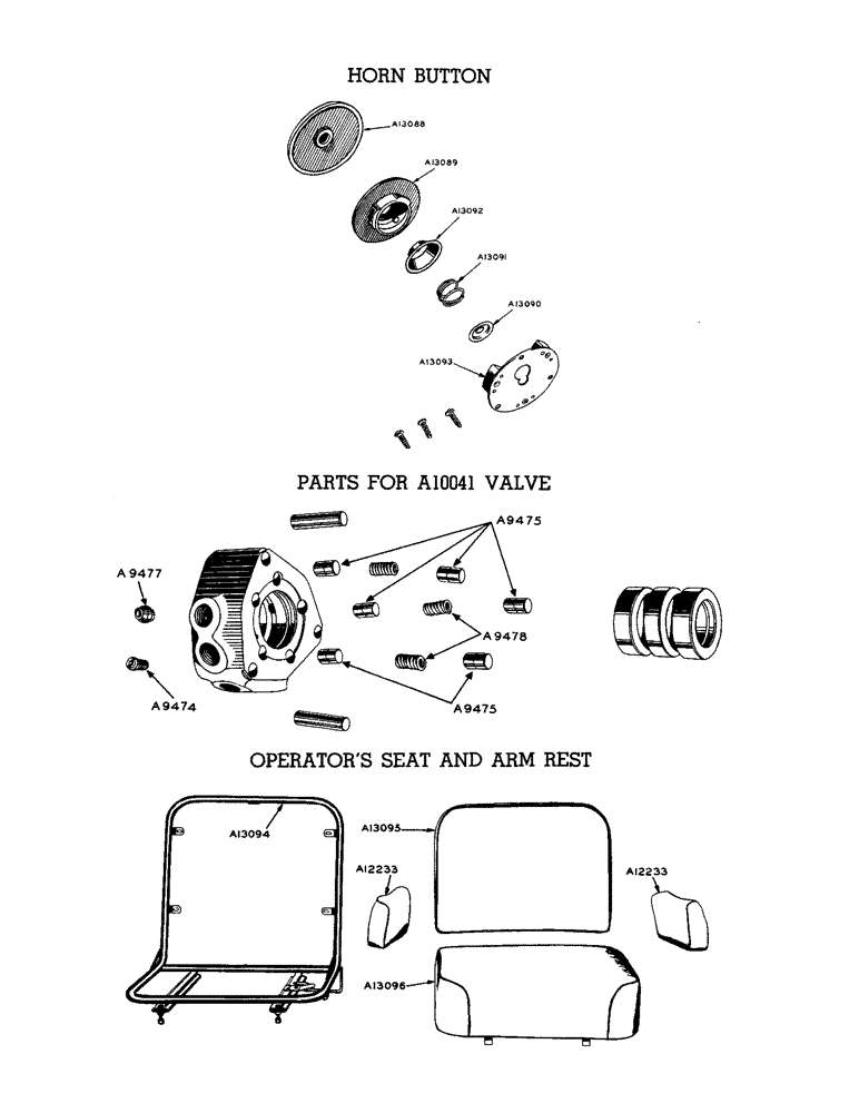 Схема запчастей Case W9 - (126) - HORN BUTTON, PARTS FOR A10041 VALVE, OPERATORS SEAT AND ARM (09) - CHASSIS