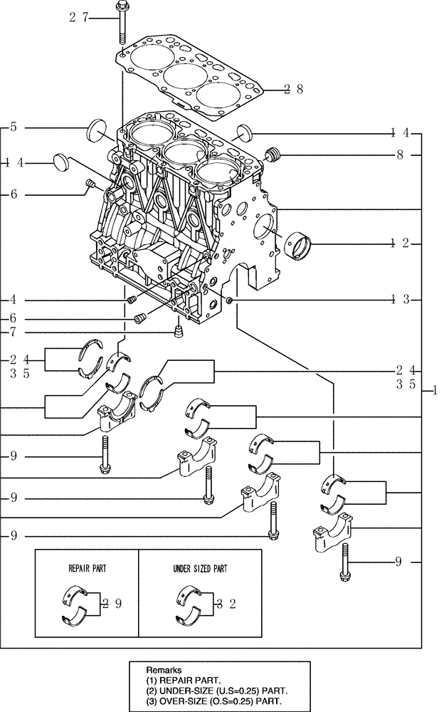 Схема запчастей Case CX31B - (3TNV88-BPYB-2) - CYLINDER BLOCK (00) - GENERAL & PICTORIAL INDEX