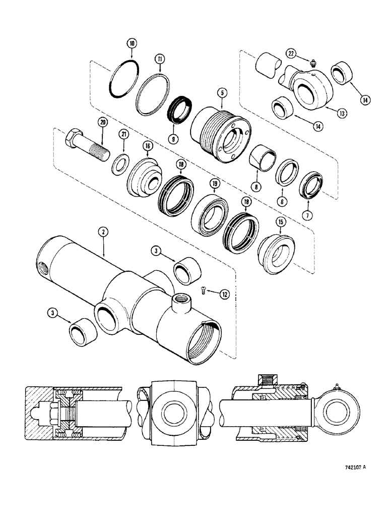 Схема запчастей Case 350 - (320) - G33470 RIPPER CYLINDER, HAS SINGLE, SOLID ROD WIPER AND SPLIT PISTON (07) - HYDRAULIC SYSTEM