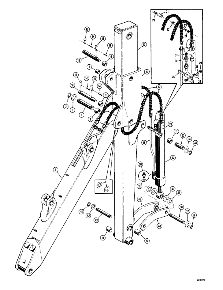 Схема запчастей Case 33 - (082) - MECHANICALLY EXTENDABLE DIPPER, BEFORE BACKHOE SN. 4141636 