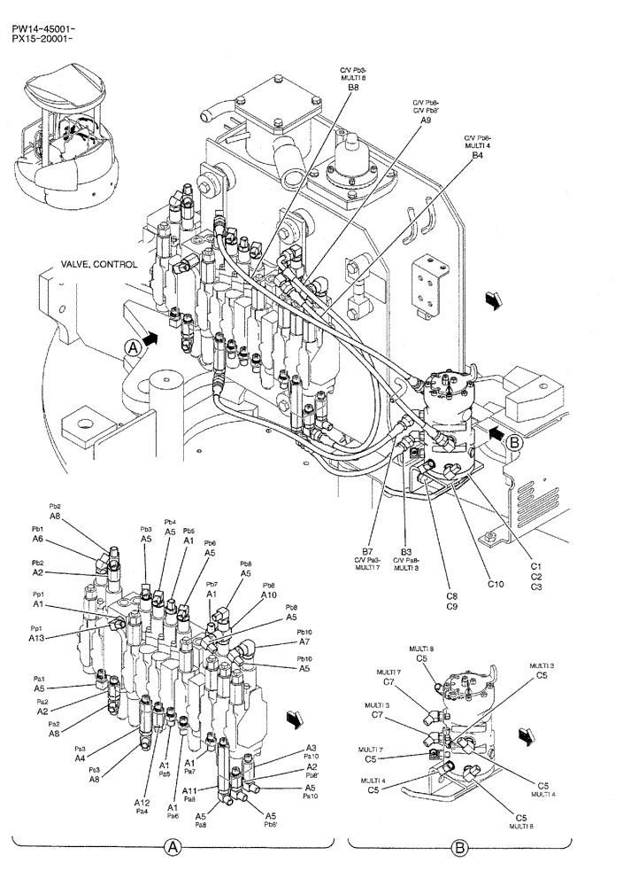 Схема запчастей Case CX36B - (01-035) - CONTROL LINES, REMOTE (MULTI) (05) - SUPERSTRUCTURE