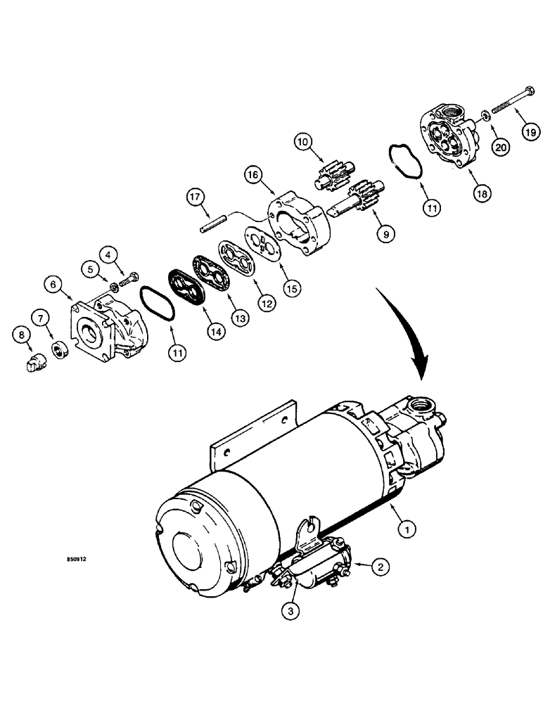 Схема запчастей Case W14 - (262) - L116118 AUXILIARY STEERING PUMP AND MOTOR (05) - STEERING