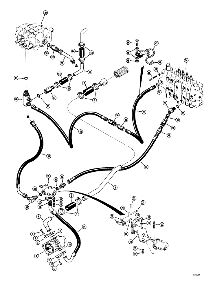 Схема запчастей Case 34 - (142) - BASIC BACKHOE HYDRAULICS (USED BACKHOE SERIAL NO. 1022951 AND AFTER 