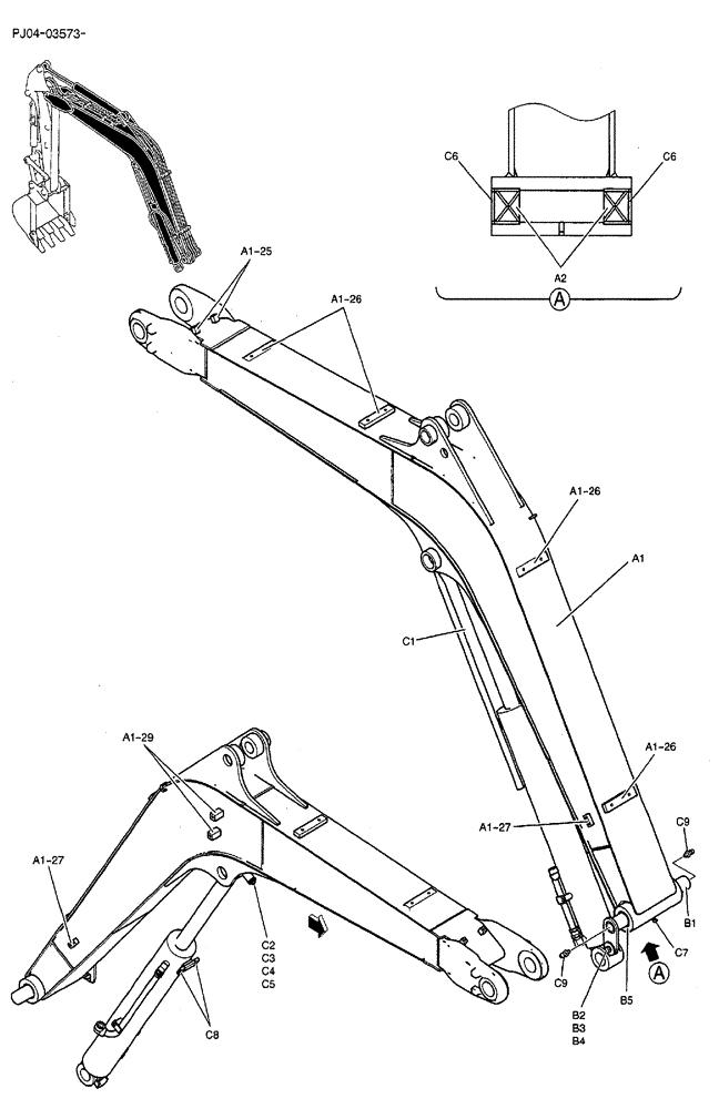 Схема запчастей Case CX50B - (04-002) - BOOM ASSEMBLY, STANDARD 2.19M (9FT 2IN) - ASN PJ04-03573 Attachments