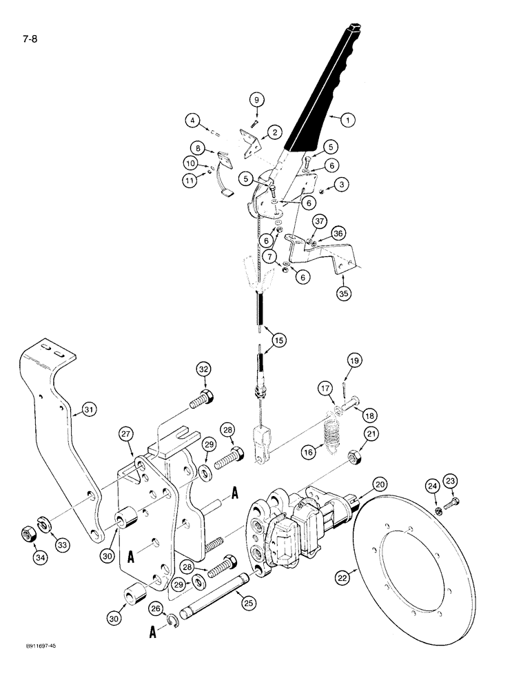 Схема запчастей Case 721 - (7-08) - PARKING BRAKE CONTROLS AND MOUNTING, P.I.N. JAK0022758 AND (07) - BRAKES