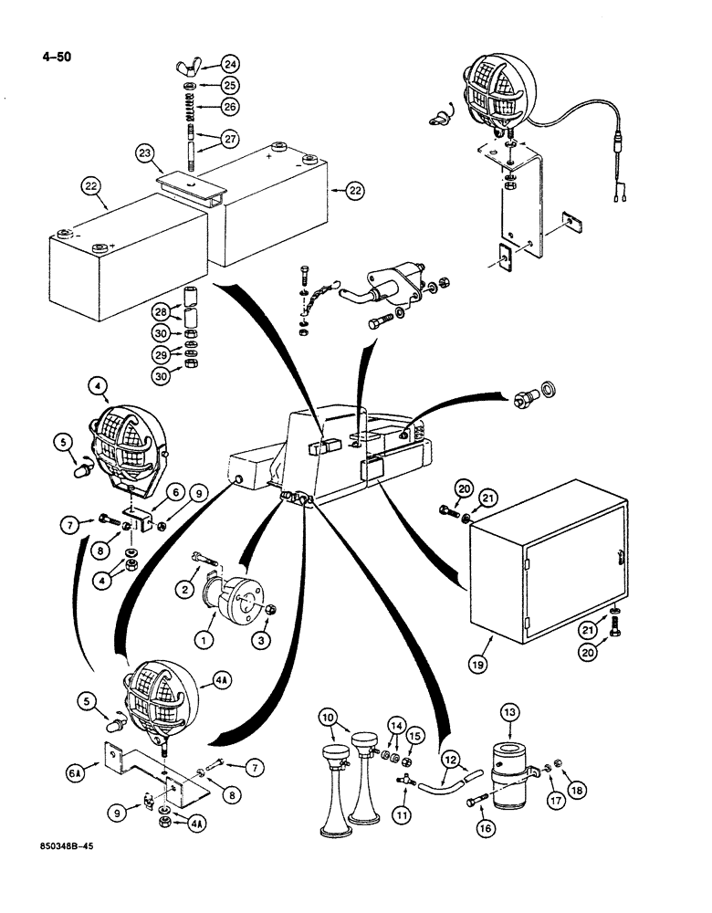 Схема запчастей Case 125B - (4-50) - TURNTABLE ELECTRICAL COMPONENTS, P.I.N. 74251 THROUGH 74630 (04) - ELECTRICAL SYSTEMS