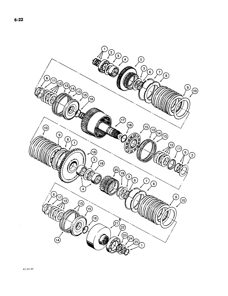 Схема запчастей Case W11B - (6-022) - FUNK TRANSMISSION, FIRST, FORWARD, AND THIRD CLUTCHES (06) - POWER TRAIN