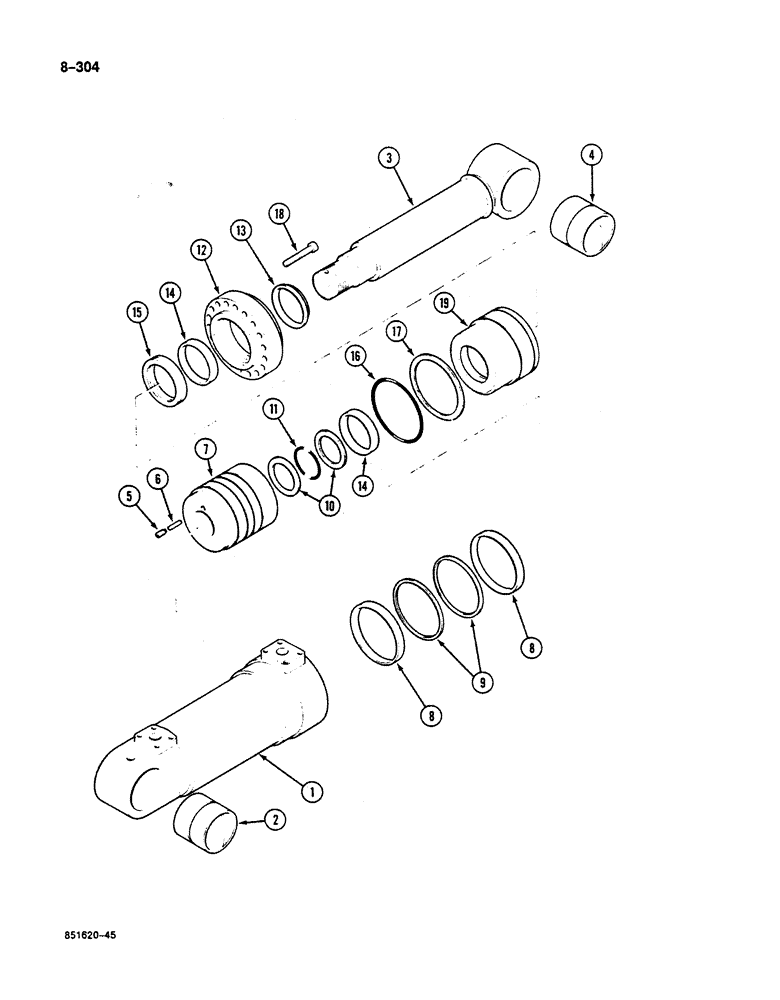 Схема запчастей Case 125B - (8-304) - REHANDLING ARM CYLINDER (08) - HYDRAULICS