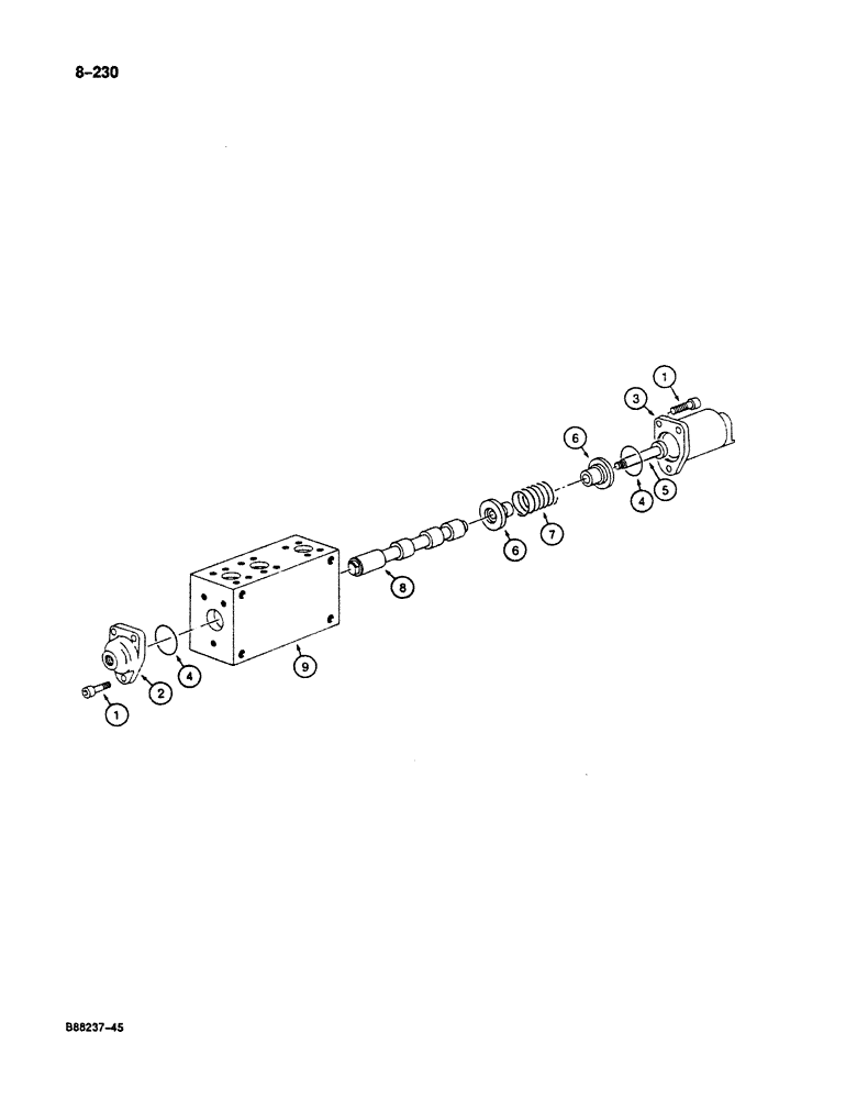 Схема запчастей Case 125B - (8-230) - TRACK DRIVE SELECTOR VALVE, P.I.N. 74880 THROUGH 74963, 21801 THROUGH 21868, 26801 AND AFTER (08) - HYDRAULICS