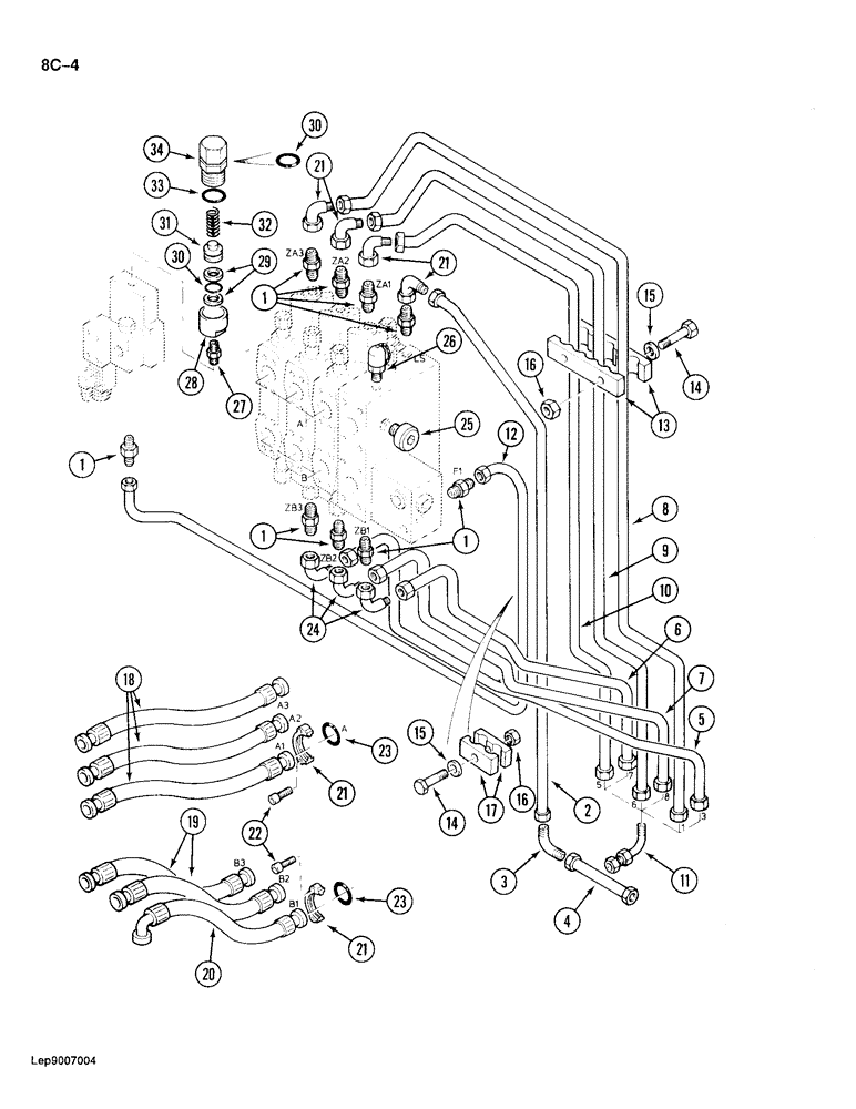 Схема запчастей Case 688 - (8C-04) - HYDRAULIC CONTROL CIRCUIT, TO SOLENOID AND ATTACHMENT CONTROL VALVES PIN FROM 11654 & AFTER (08) - HYDRAULICS