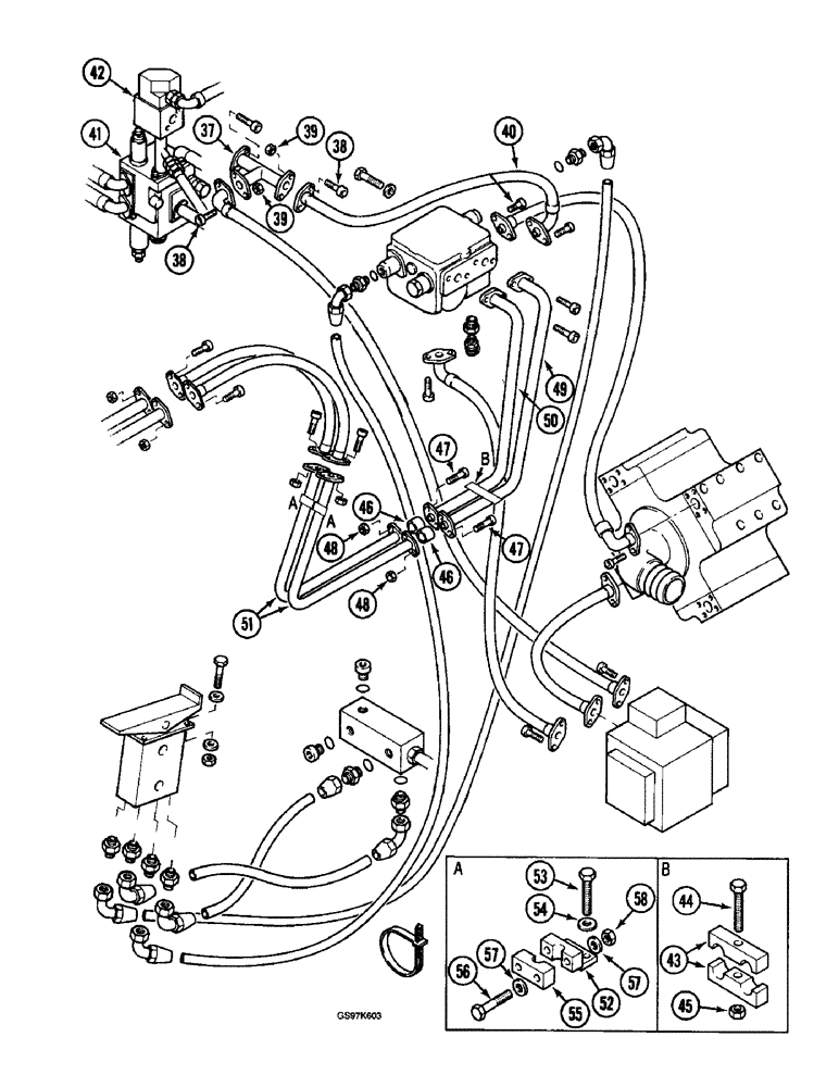 Схема запчастей Case 220B - (8-084) - HYDRAULIC CIRCUIT FOR OPTIONS, P.I.N. 74510 THROUGH 74569 (CONT) (08) - HYDRAULICS