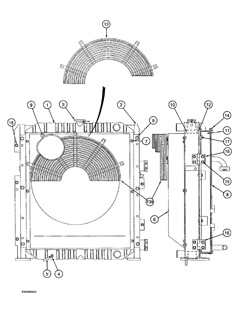 Схема запчастей Case 9030B - (2-12) - RADIATOR ASSEMBLY, PRIOR TO P.I.N. DAC03#2001 (02) - ENGINE