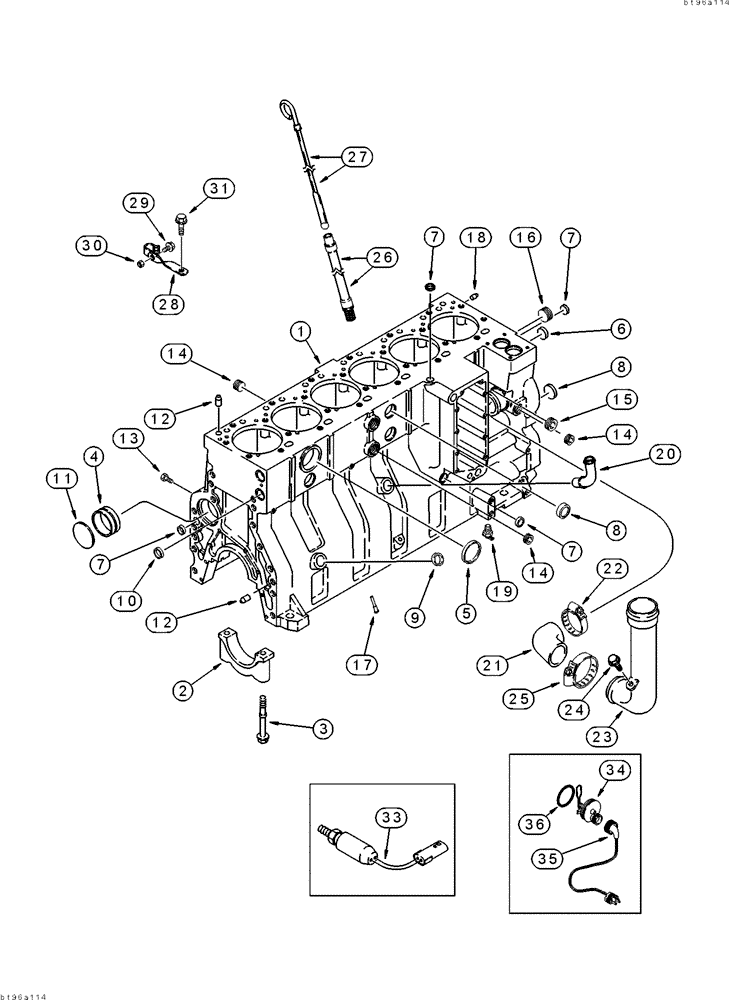 Схема запчастей Case 9040 - (2-34) - CYLINDER BLOCK, 6T-830 ENGINE (02) - ENGINE