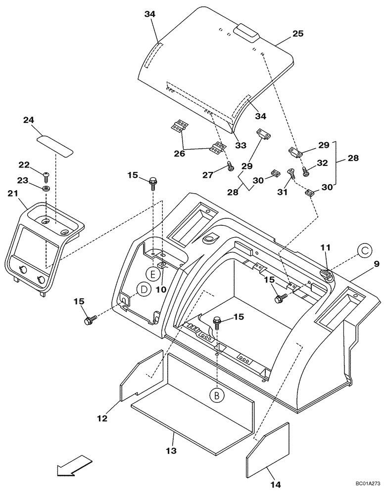 Схема запчастей Case CX330 - (09-15) - CONSOLE, CONTROL - OPERATORS COMPARTMENT (09) - CHASSIS