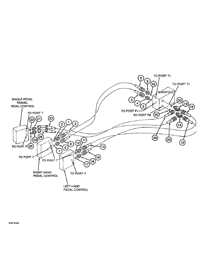 Схема запчастей Case 9060B - (8-040) - PEDAL CONTROL VALVE PRESSURE AND RETURN LINES, P.I.N. EAC0601026 (08) - HYDRAULICS