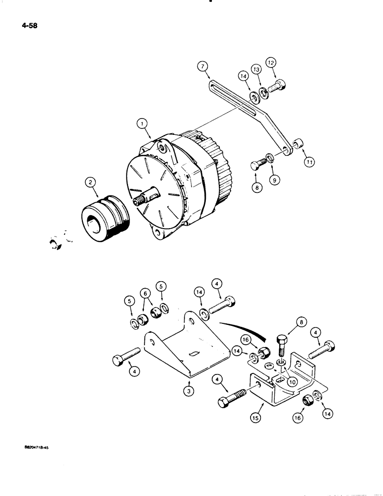 Схема запчастей Case W18B - (4-058) - 65 AMP ALTERNATOR AND MOUNTING PARTS (04) - ELECTRICAL SYSTEMS