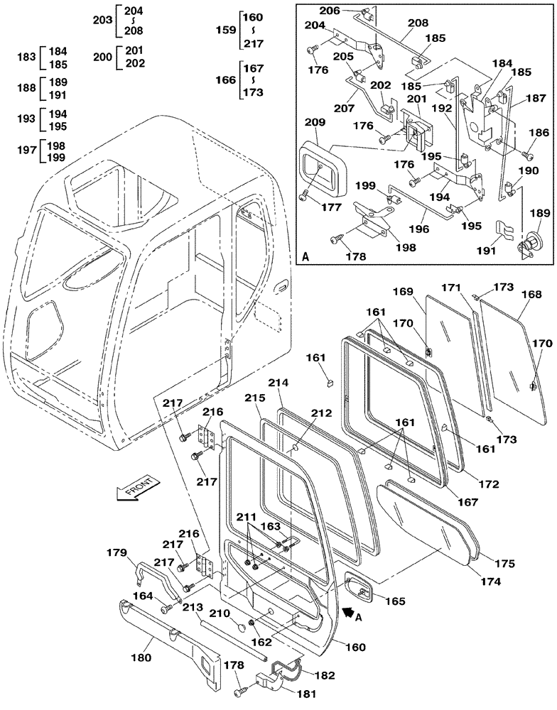 Схема запчастей Case CX350 - (09-081-00[01]) - CAB - CAB DOOR (09) - CHASSIS