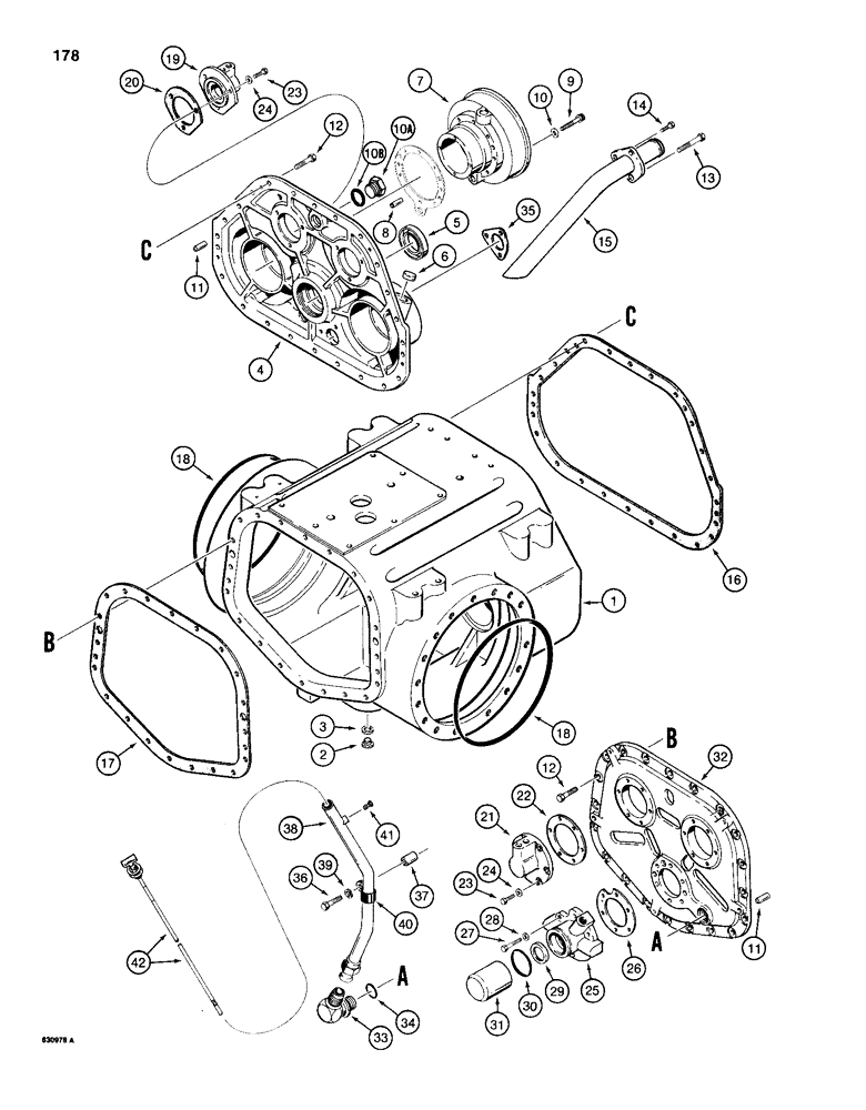 Схема запчастей Case 1155D - (178) - TRANSMISSION HOUSING, COVERS, AND DIPSTICK (06) - POWER TRAIN