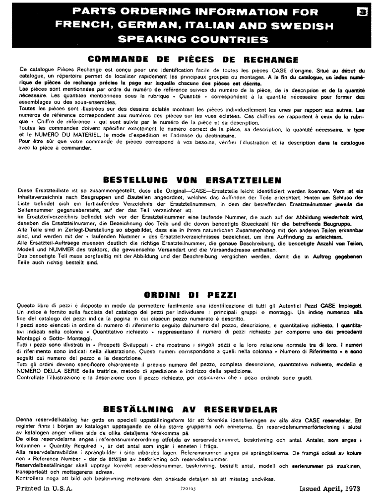 Схема запчастей Case 680CK - (003) - PARTS ORDERING INFORMATION FOR FRENCH, GERMAN, ITALIAN AND (05) - SERVICE & MAINTENANCE