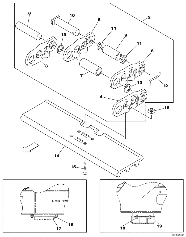 Схема запчастей Case CX350B - (05-09) - TRACK CHAINS, 850 MM (33-1/2 IN) - FOOTSTEP (11) - TRACKS/STEERING