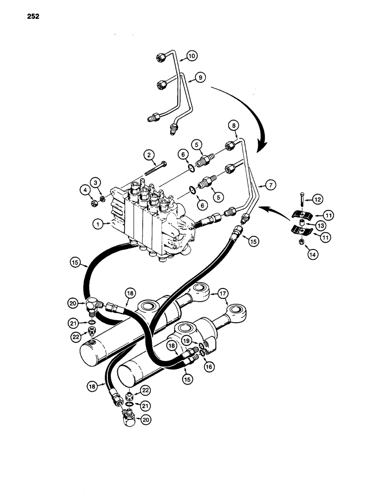 Схема запчастей Case 480D - (252) - BACKHOE SWING CYLINDER HYDRAULIC CIRCUIT, 480D MODELS ONLY (35) - HYDRAULIC SYSTEMS