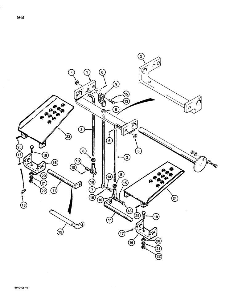 Схема запчастей Case 26D - (9-08) - BACKHOE CONTROLS WITH FOOT SWING, SWING PEDALS AND MOUNTING 