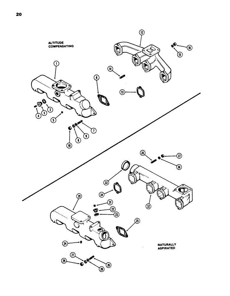 Схема запчастей Case 850B - (020) - MANIFOLDS, 336BDT ALTITUDE COMPENSATING ENGINE (01) - ENGINE