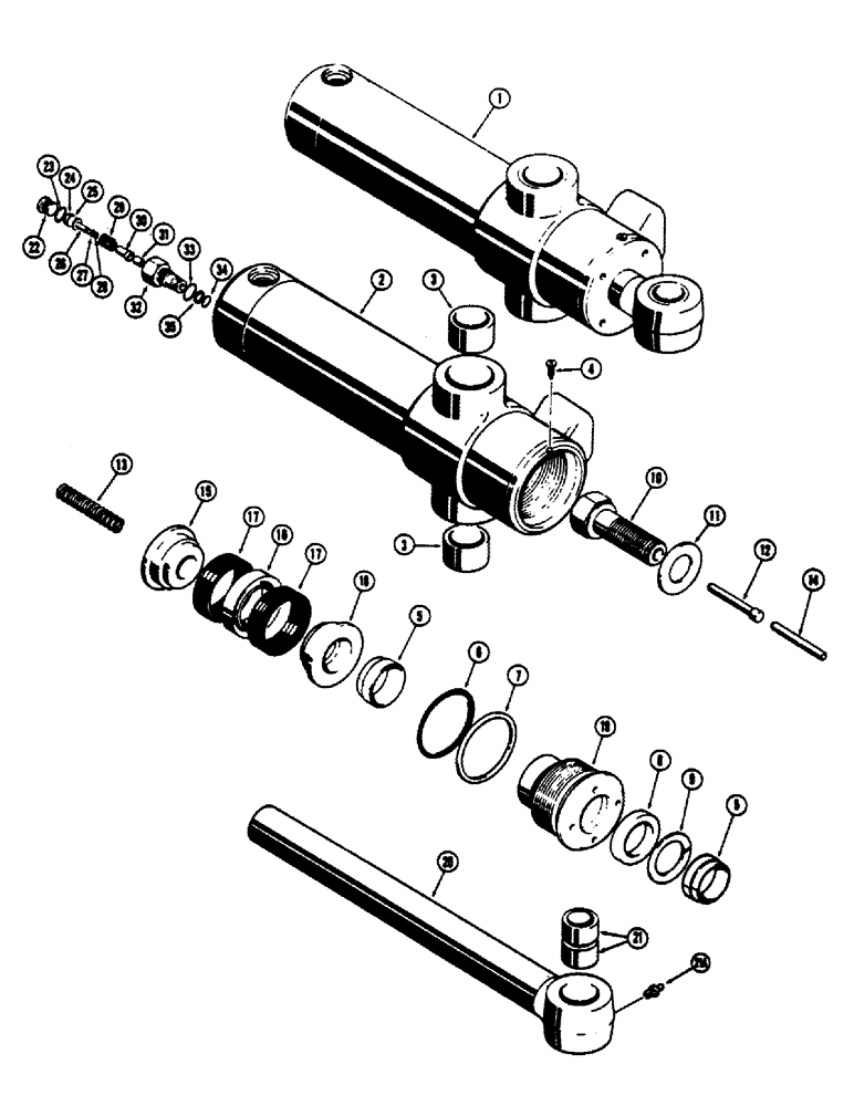 Схема запчастей Case 680CK - (172) - D45303 AND D45304 BACKHOE SWING CYLINDERS, CYLINDER WITH FLAT SNAP-IN TYPE OUTER ROD WIPER (35) - HYDRAULIC SYSTEMS