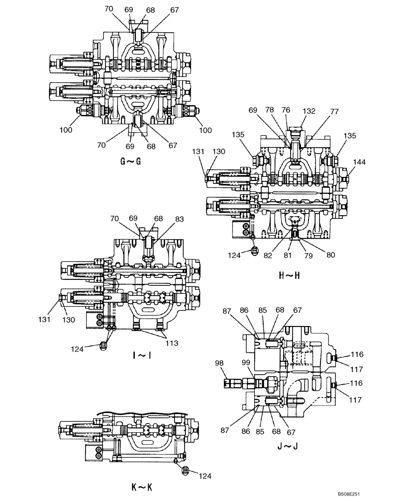 Схема запчастей Case CX350B - (08-73) - CONTROL VALVE - STANDARD (08) - HYDRAULICS