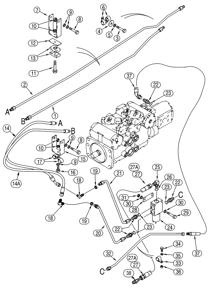 Схема запчастей Case 90XT - (08-10) - HYDRAULICS COUPLER SYSTEM, NORTH AMERICAN MODELS -JAF0320049, EUROPEAN MODELS -JAF0274261 (08) - HYDRAULICS