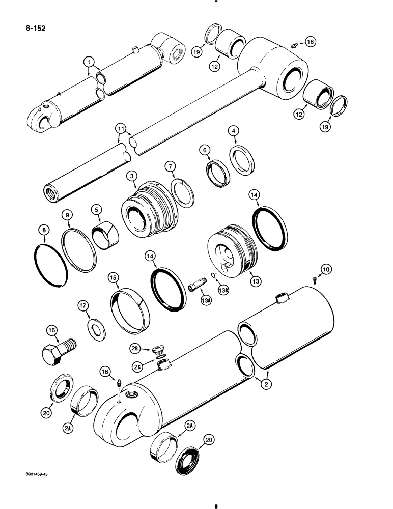 Схема запчастей Case 580K - (8-152) - BACKHOE BOOM CYLINDER (08) - HYDRAULICS