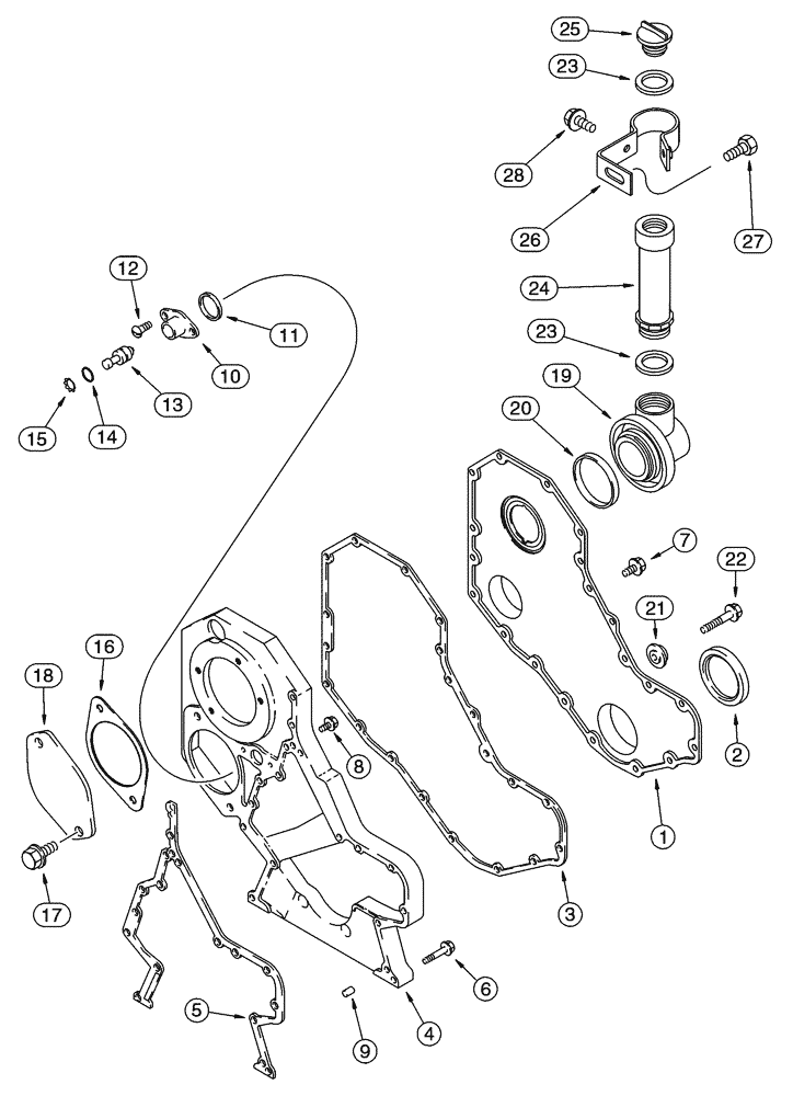 Схема запчастей Case 75XT - (02-10) - FRONT GEAR COVER (02) - ENGINE