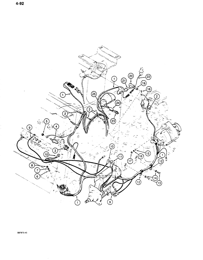 Схема запчастей Case 680K - (4-092) - 12 VOLT ELECTRICAL CIRCUIT, FRONT HARNESS AND CONNECTIONS (04) - ELECTRICAL SYSTEMS