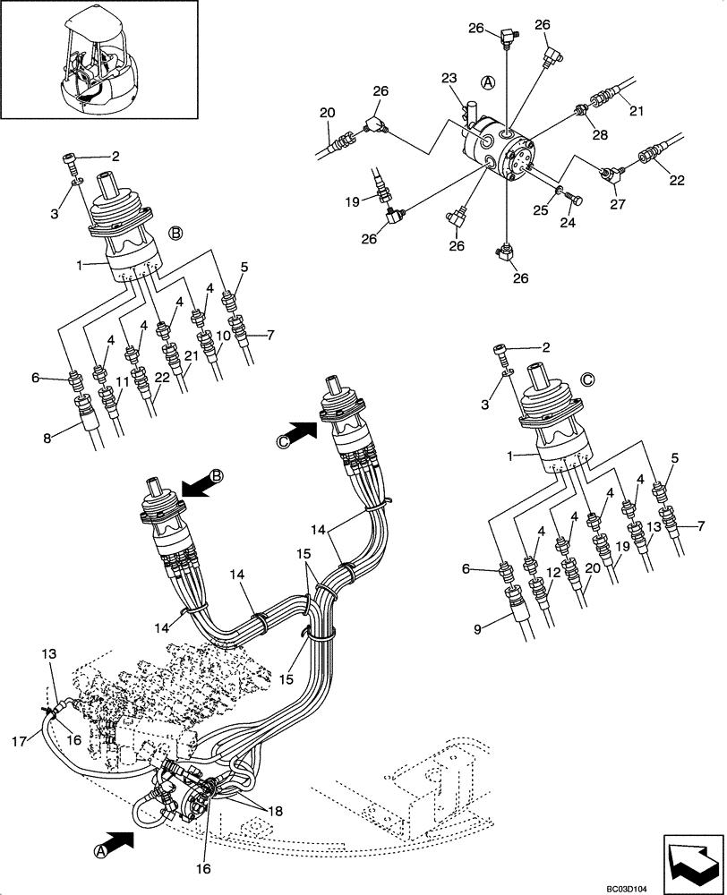 Схема запчастей Case CX31 - (08-07[00]) - HYDRAULICS - PILOT CONTROL LINES, REMOTE CONTROL (08) - HYDRAULICS