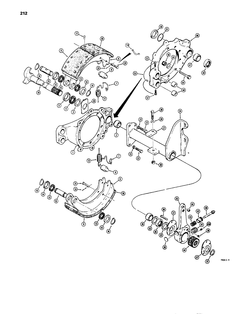 Схема запчастей Case 680E - (212) - L72035 AND L74029 REAR AXLE, REAR BRAKES AND ADJUSTERS, FIND (27) - REAR AXLE SYSTEM