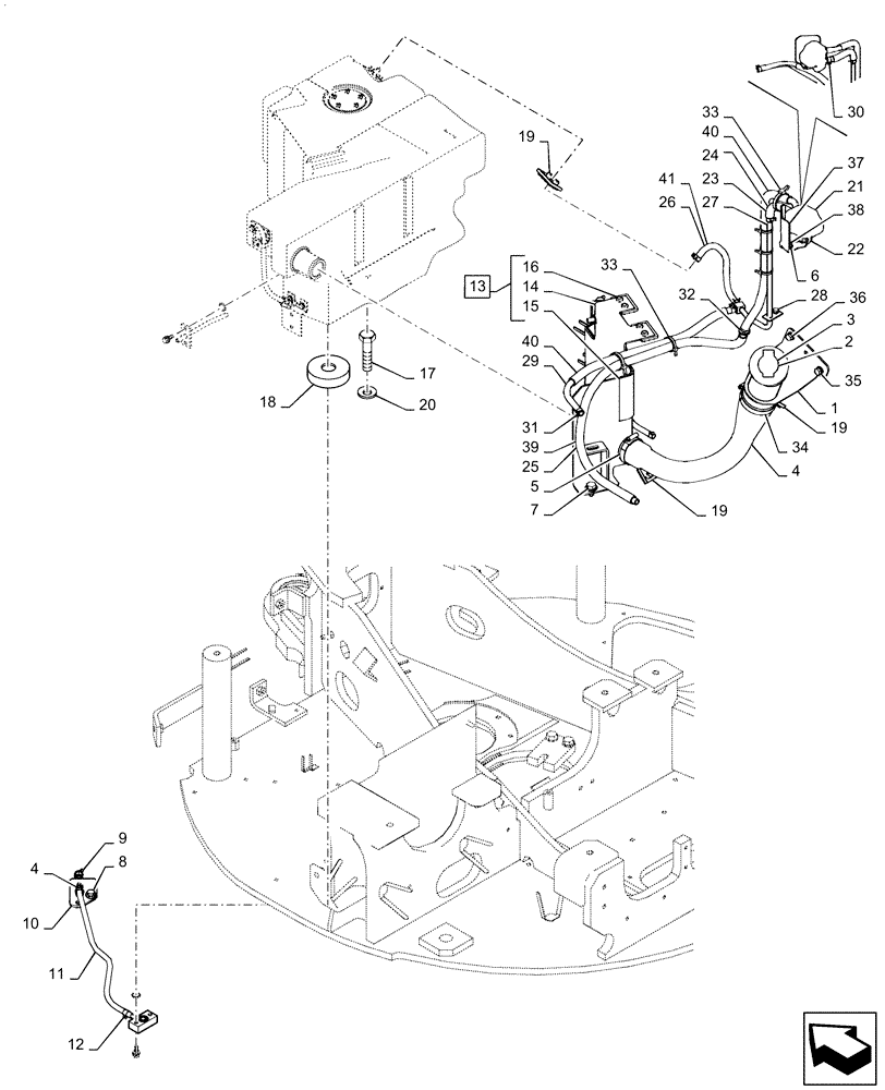 Схема запчастей Case CX36B - (01-022[01]) - TANK INSTALL, FUEL (CANOPY) - BTW PX15-21105 - 22176 (10) - ENGINE