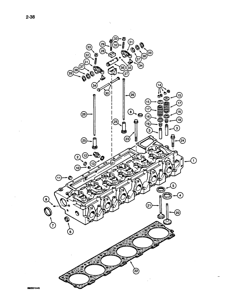 Схема запчастей Case 1187C - (2-38) - CYLINDER HEAD AND VALVE MECHANISM, 6T-830 ENGINE (02) - ENGINE