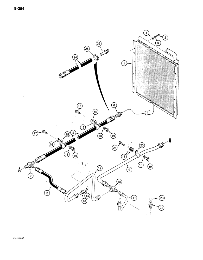 Схема запчастей Case 680K - (8-254) - EQUIPMENT HYDRAULIC SYSTEM, OIL COOLER AND RETURN LINES (08) - HYDRAULICS