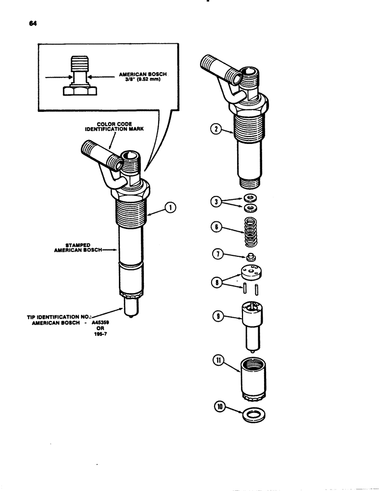 Схема запчастей Case 780B - (064) - FUEL INJECTOR NOZZLE, 336BDT DIESEL ENGINE, WHITE COLOR CODE I.D. (03) - FUEL SYSTEM