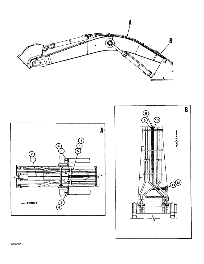 Схема запчастей Case 9060B - (9-078) - LUBRICATION LINES FOR BOOM AND ARM CYLINDERS, PRIOR TO P.I.N EAC0601060 (09) - CHASSIS