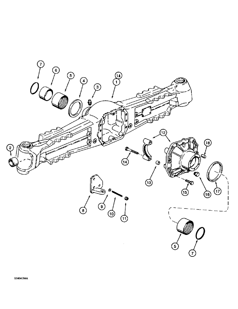 Схема запчастей Case 860 - (6-54) - FRONT AND REAR AXLE ASSEMBLIES - AXLE HOUSING, AXLES W/O HYDRAULIC LOCKING DIFFERENTIAL (06) - POWER TRAIN