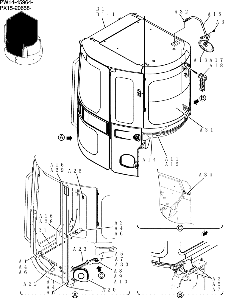 Схема запчастей Case CX31B - (740-27[1]) - CAB ASSY (COOLER) (36) - PNEUMATIC SYSTEM