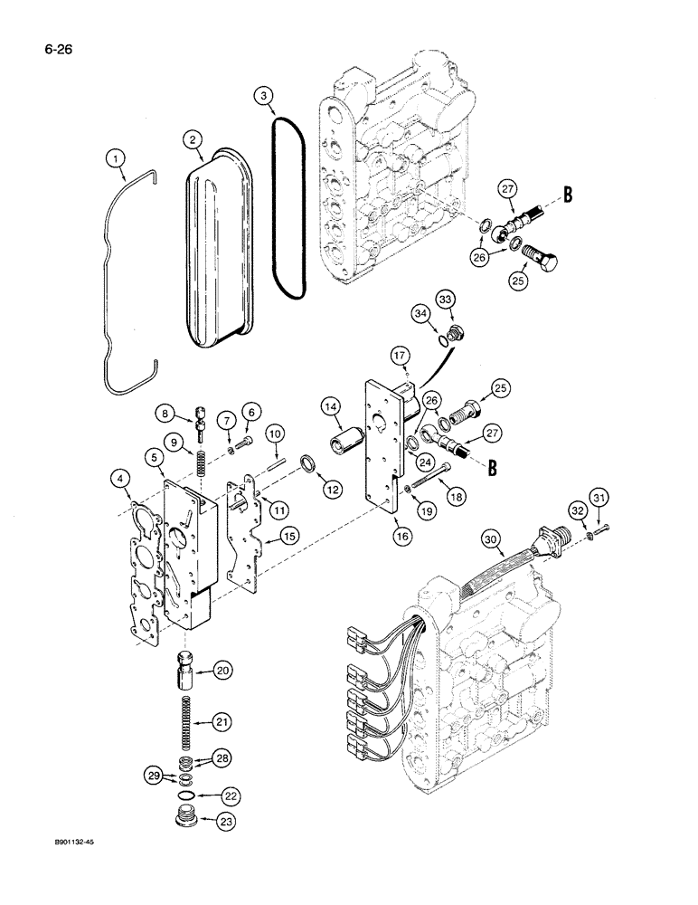 Схема запчастей Case 621 - (6-26) - TRANSMISSION ASSEMBLY, CONTROL VALVE, P.I.N. JAK0021701 THRU JAK0027511 (06) - POWER TRAIN