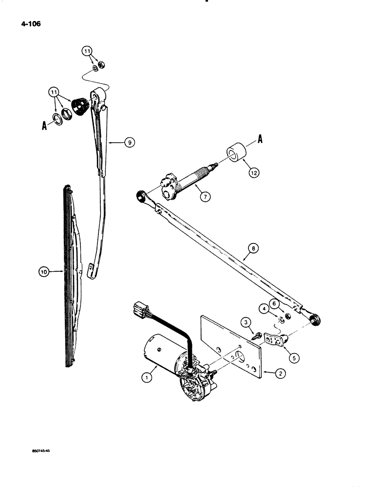 Схема запчастей Case W20C - (4-106) - CAB FRONT WIPERS, USED ON W20C P.I.N. 9155766 & AFT. FRONT WIPER-INCLUDED IN CAB SN. 52650 & AFT. (04) - ELECTRICAL SYSTEMS