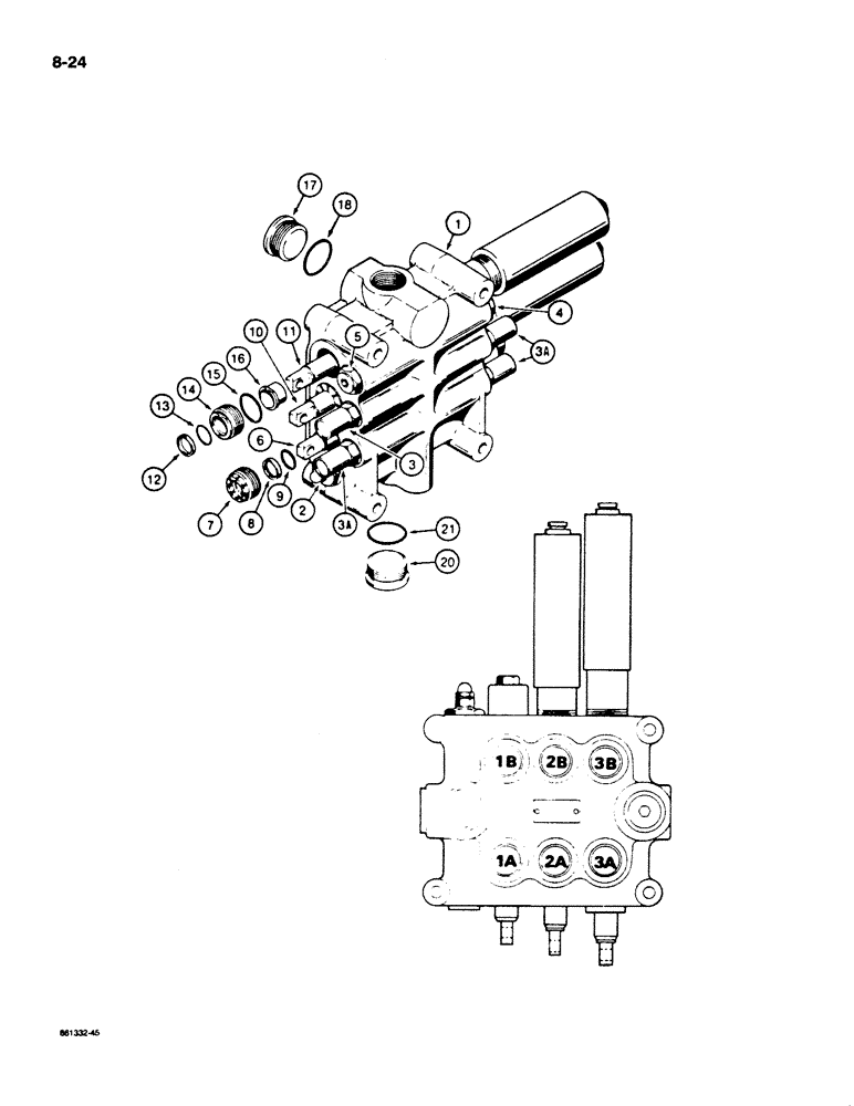 Схема запчастей Case W18B - (8-24) - L71422 LOADER CONTROL VALVE (3 SPOOL) (08) - HYDRAULICS