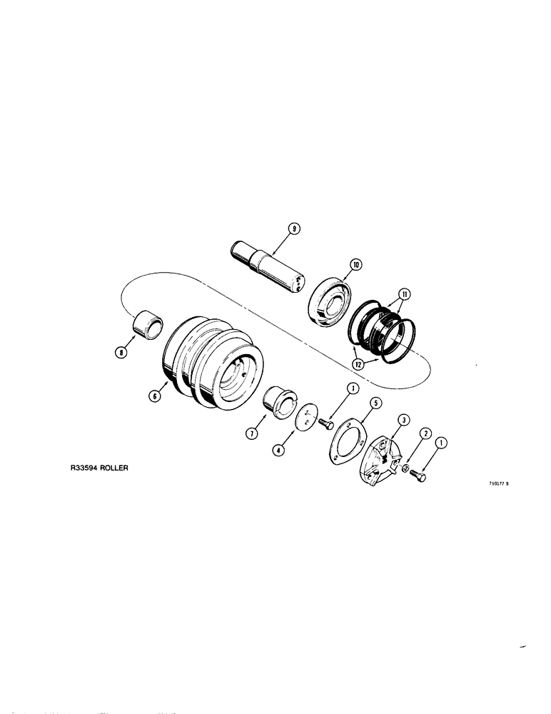 Схема запчастей Case 1150B - (196[2]) - R33594 TRACK CARRIER ROLLER FOR IDENTIFICATION - SEE ITEM 3 OF ILLUSTRATION INTERTRAC ROLLER (04) - UNDERCARRIAGE